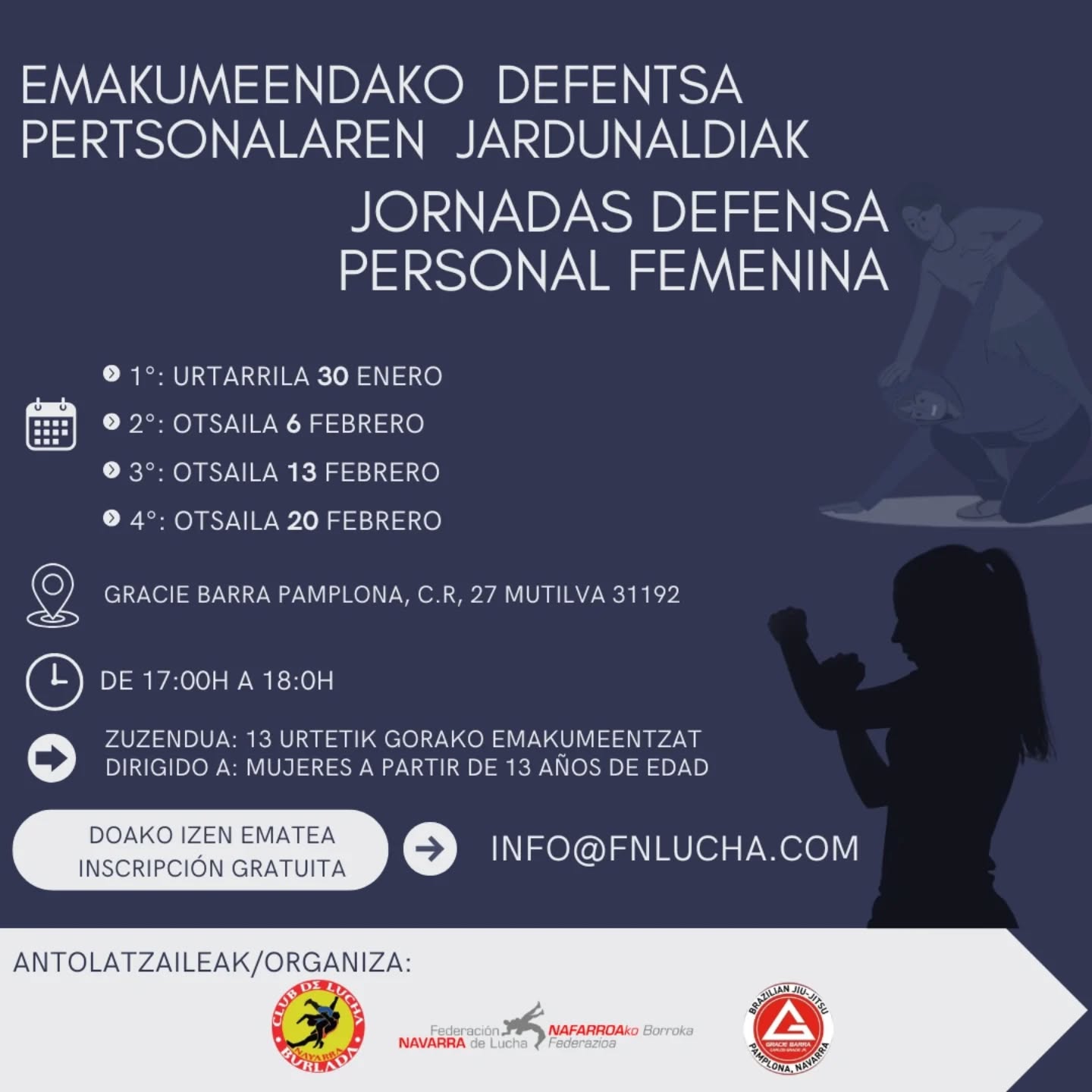 Nuevas Jornadas de Defensa personal femenina en Arre y Mutilva (enero y febrero)